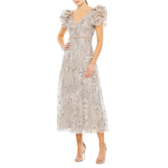 $598 Mac Duggal 68262 Size 14 Embellished Ruffled V-Neck A-Line Midi Gown Dress - Picture 2 of 8